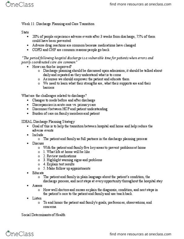 Nursing 4440A/B Lecture Notes - Lecture 11: Transitional Care, Adverse Drug Reaction, Chronic Obstructive Pulmonary Disease thumbnail