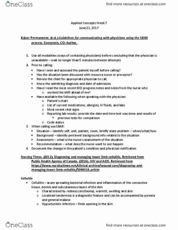 Nursing 4440A/B Lecture Notes - Lecture 7: Kaiser Permanente, Nursing Times, Dermis thumbnail