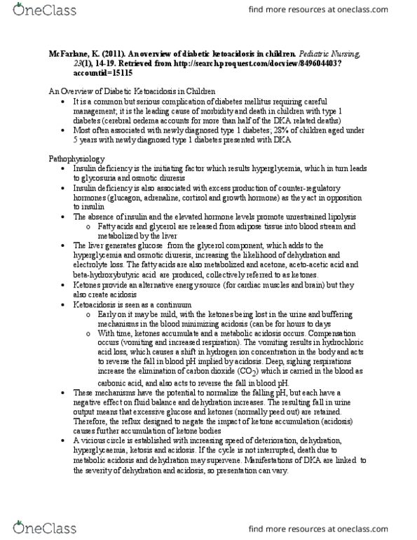 Nursing 4440A/B Lecture Notes - Lecture 6: Diuresis, Metabolic Acidosis, Cerebral Edema thumbnail