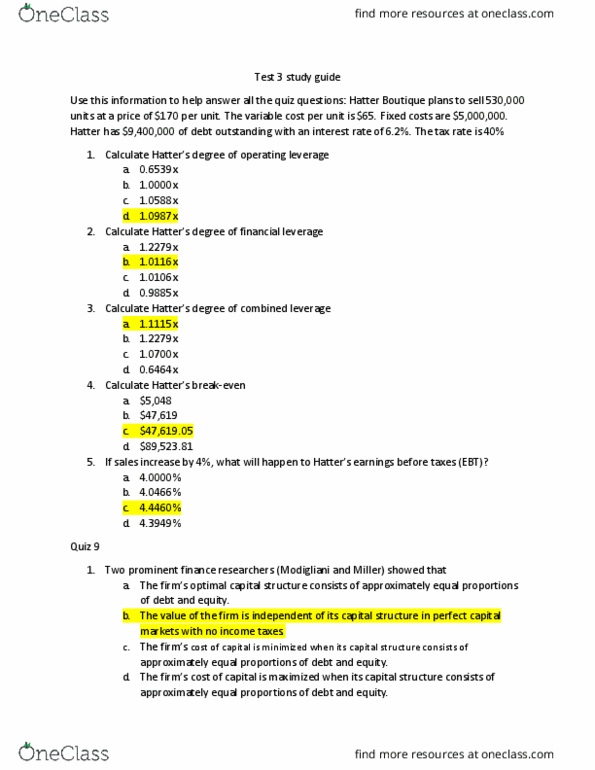 HIST 1402 Chapter Notes - Chapter 21: Operating Leverage, Capital Structure, Variable Cost thumbnail