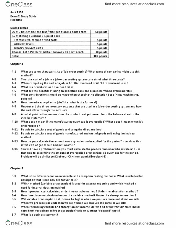 HIST 1402 Lecture Notes - Lecture 4: Total Absorption Costing, Income Statement, Fixed Cost thumbnail