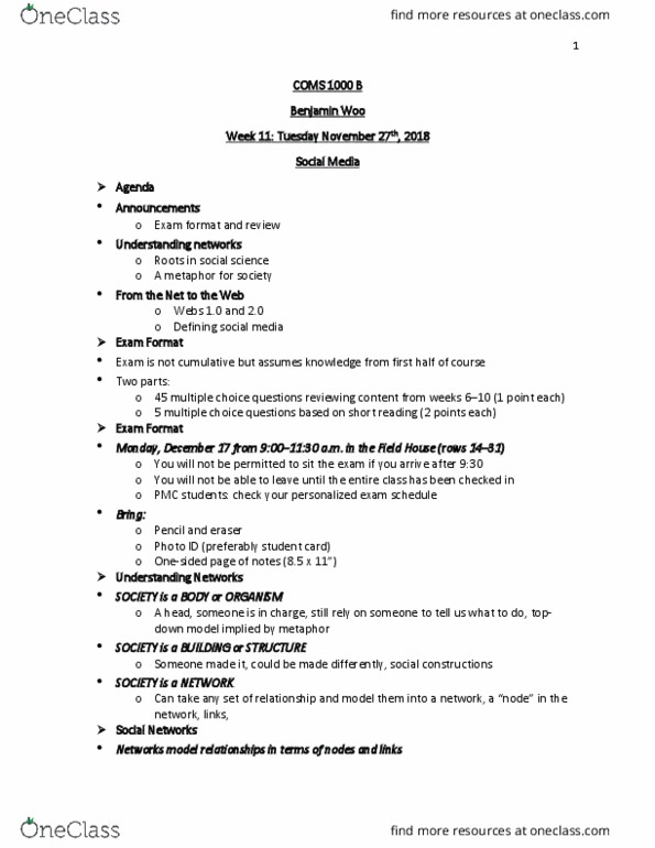 COMS 1000 Lecture Notes - Lecture 11: Hypertext, Transmission Control Protocol, Cern thumbnail