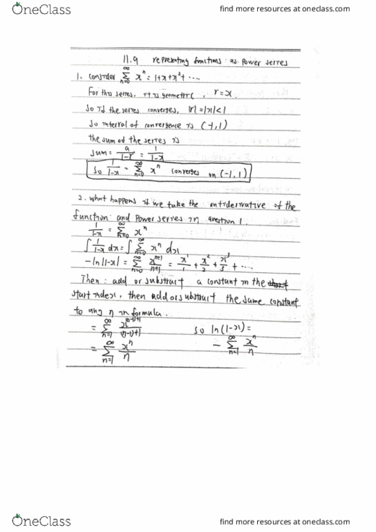 MATH 1132Q Lecture 9: Math 1132Q-030 Lecture 9 11.9 Representing functions as power series cover image