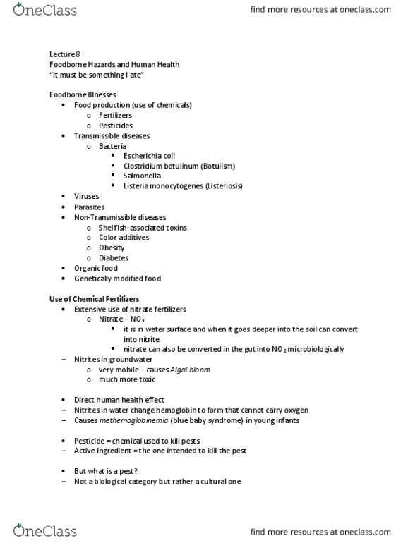 EESA10H3 Lecture Notes - Lecture 8: Listeria Monocytogenes, Genetically Modified Food, Algal Bloom thumbnail