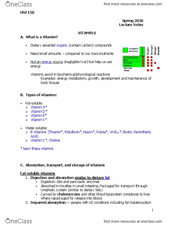 HNF 150 Lecture Notes - Lecture 17: Negative Feedback, Retinol, Tocopherol thumbnail