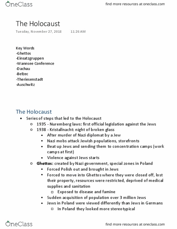 HIST 102 Lecture Notes - Lecture 5: Nuremberg Laws, Extermination Camp, Reinhard Heydrich thumbnail