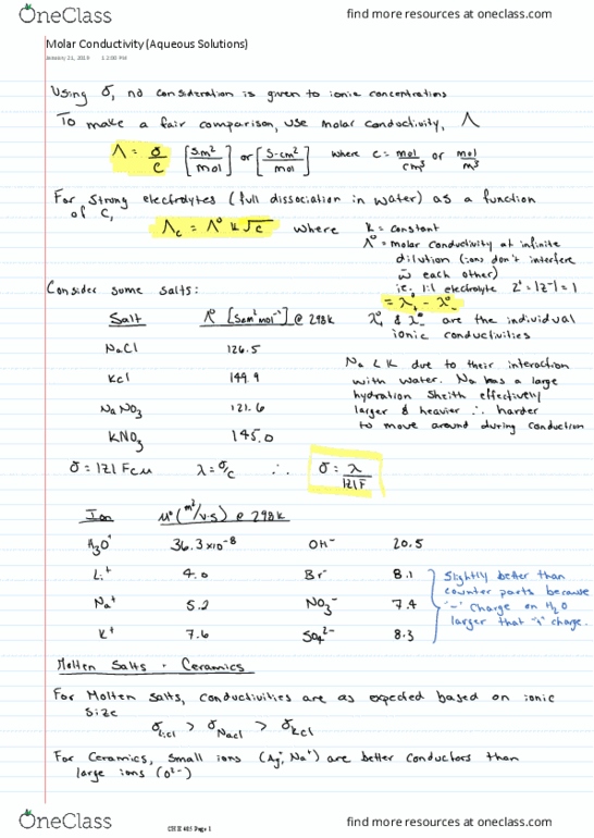 CH E485 Lecture 6: 6- Molar Conductivity (Aqueous Solutions) thumbnail