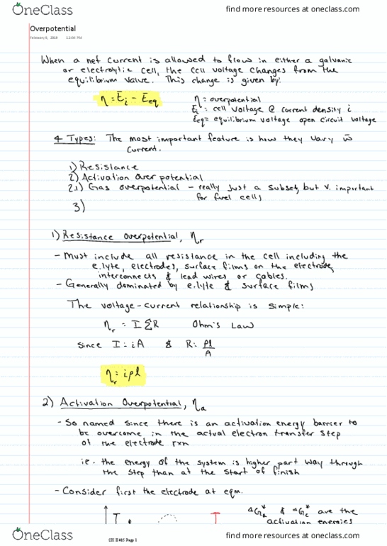 CH E485 Lecture Notes - Lecture 17: Overpotential thumbnail