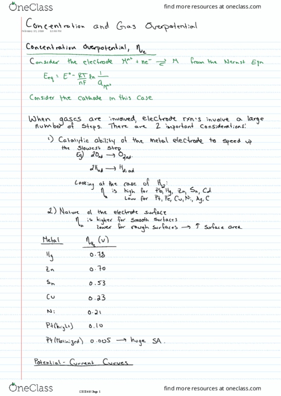 CH E485 Lecture 20: 20- Concentration and Gas Overpotential thumbnail