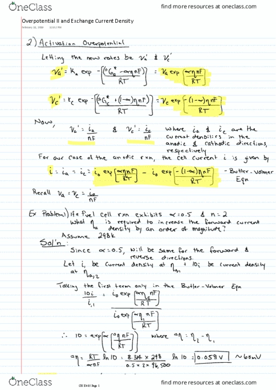 CH E485 Lecture Notes - Lecture 18: Overpotential thumbnail