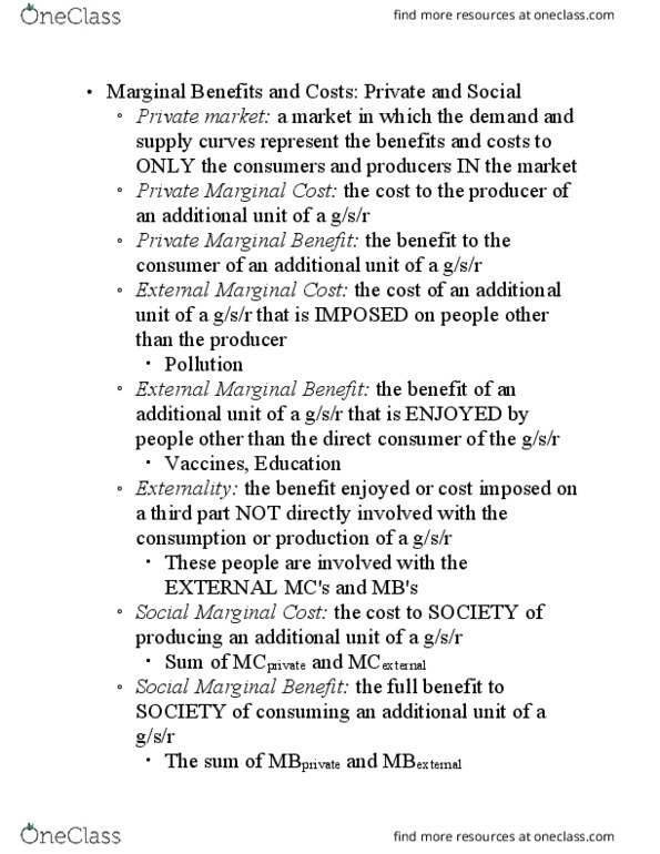 EC 201 Chapter Notes - Chapter 6: Marginal Utility, Marginal Cost, Social Cost thumbnail