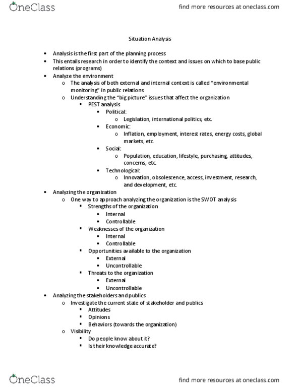 PR 372W Lecture Notes - Lecture 11: Swot Analysis, Pest Analysis thumbnail