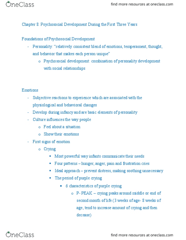 FSW 245 Lecture Notes - Lecture 8: The First Three Years, Imitative Learning, Mirror Neuron thumbnail