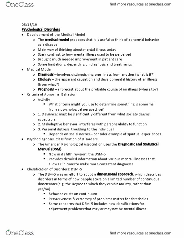 PSYC 21211 Lecture Notes - Lecture 11: American Psychological Association, Dsm-5, Personal Distress thumbnail