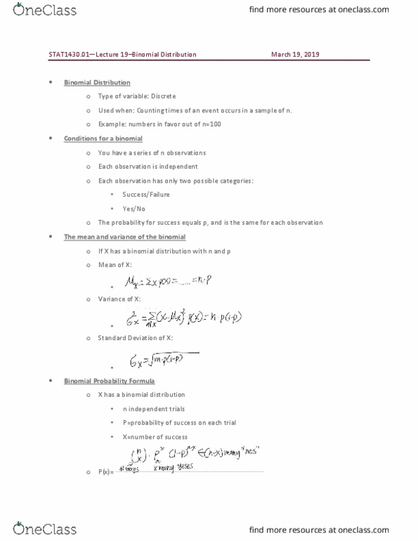 STAT 1430 Lecture 21: Binomial Distribution March 19, 2019 thumbnail