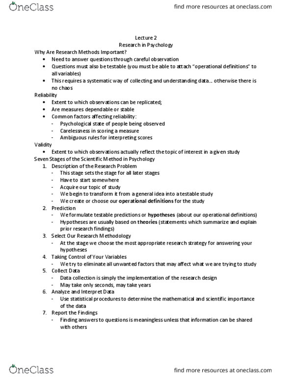 PSYC 1030H Lecture Notes - Lecture 2: General Idea, Descriptive Statistics, Random Assignment thumbnail