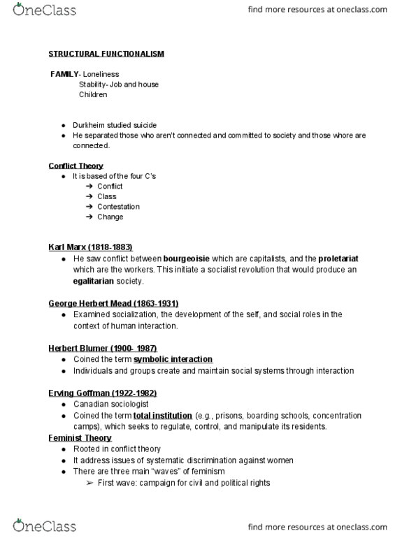 SOC-1160 Lecture Notes - Lecture 4: George Herbert Mead, Herbert Blumer, Erving Goffman thumbnail