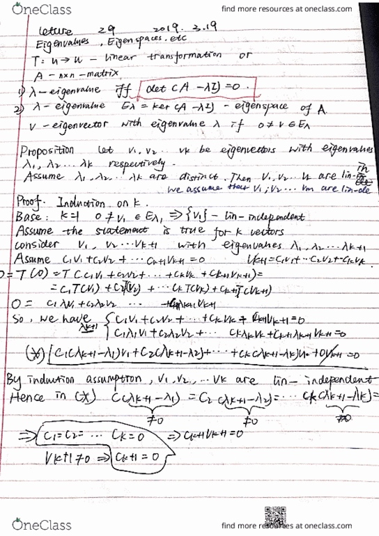 MATH 110 Lecture Notes - Lecture 31: Diagonalizable Matrix cover image