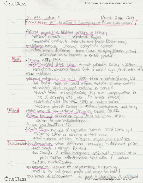 POL 688 Lecture 9: POL 688 Lecture 9 Resistance to Colonialism and Neo-Colonialsim thumbnail