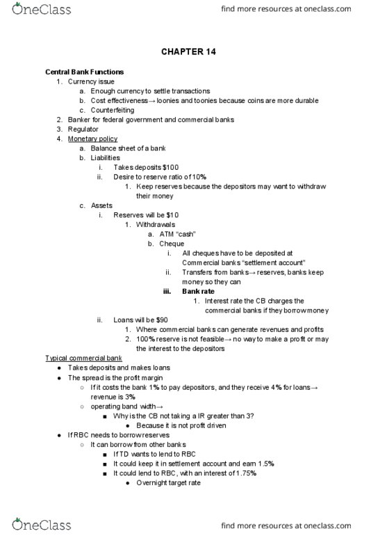 ECO102H1 Lecture Notes - Lecture 11: Commercial Bank, Reserve Requirement, Profit Margin cover image