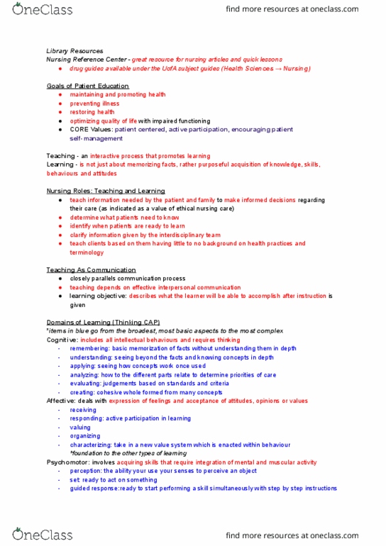 NURS 124 Chapter Notes - Chapter 10: Malcolm Knowles, Smart Criteria, Transtheoretical Model thumbnail