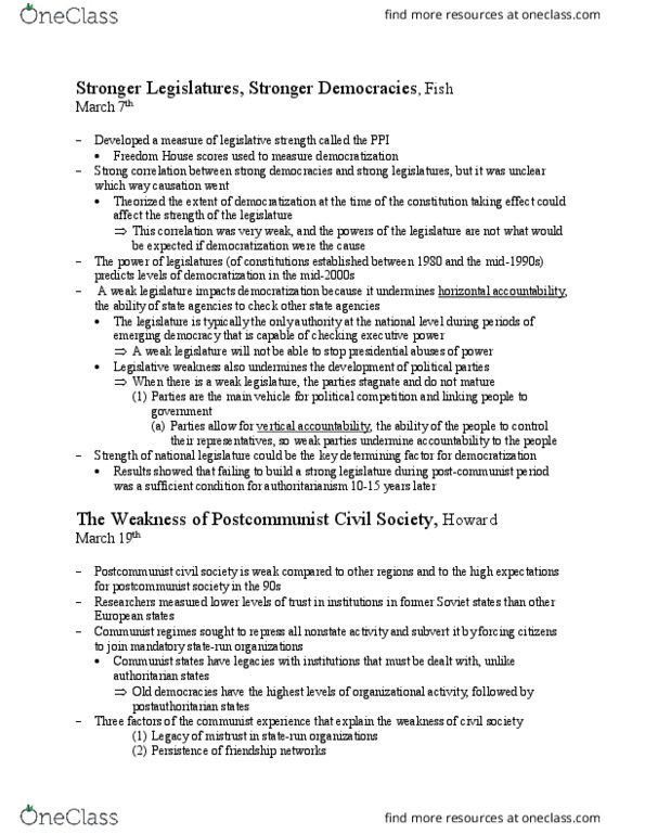 POLS 071 Chapter Notes - Chapter March 7th and 19th: Civil Society, Authoritarianism thumbnail