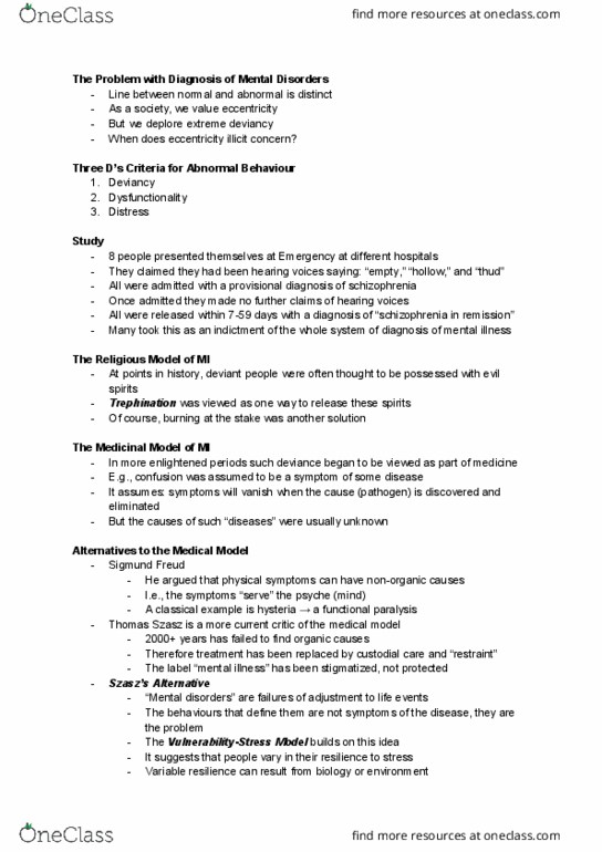 Psychology 1100E Lecture Notes - Lecture 42: Thomas Szasz, Sigmund Freud, Trepanning thumbnail