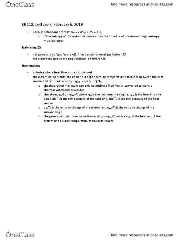 CAS CH 112 Lecture Notes - Lecture 7: Spontaneous Process thumbnail