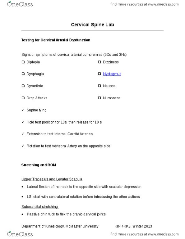 KINESIOL 4KK3 Lecture Notes - Hypoesthesia, Proprioception, Contraindication thumbnail