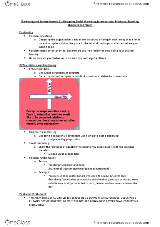 MRKT 351 Lecture Notes - Lecture 11: Unique Selling Proposition, Social Marketing, Quitline thumbnail