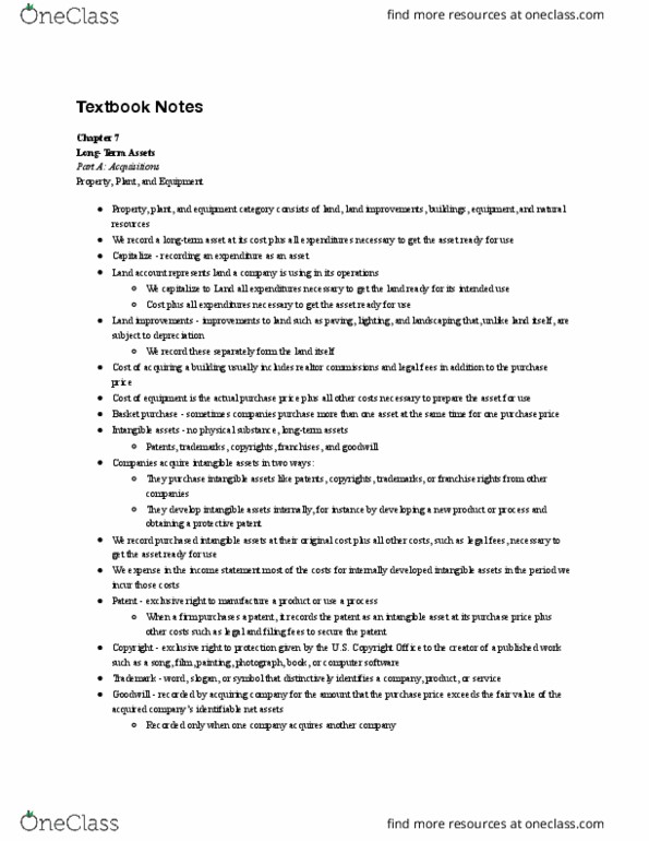 ACCTG 201 Chapter Notes - Chapter 7: Intangible Asset, United States Copyright Office, Income Statement thumbnail