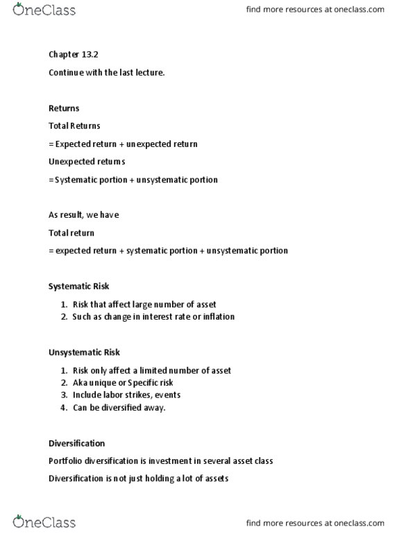 FIN 302 Lecture Notes - Lecture 20: Total Return, Expected Return cover image