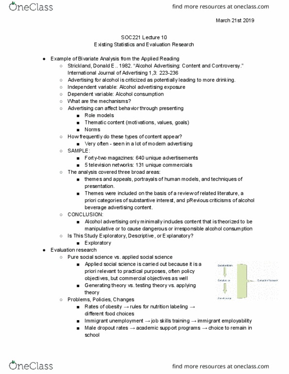 SOC221H5 Lecture Notes - Lecture 17: Alcohol Advertising, Program Evaluation, Dependent And Independent Variables thumbnail