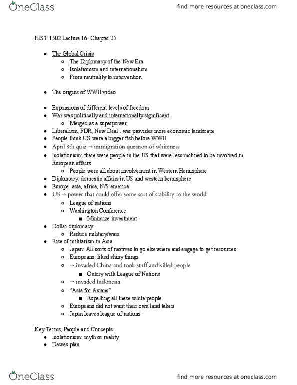 HIST 1502 Lecture Notes - Lecture 16: Dollar Diplomacy, Dawes Plan, Isolationism thumbnail