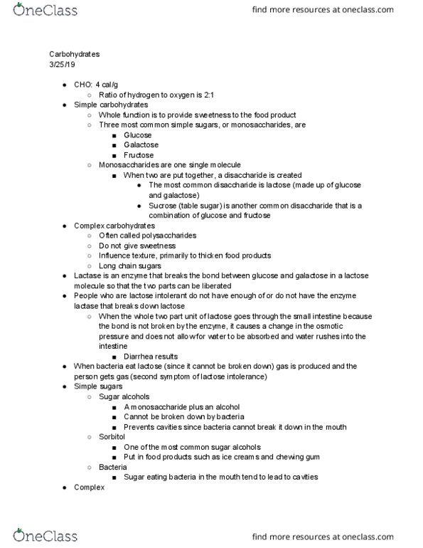 ANSC 1645 Lecture Notes - Lecture 20: Lactose Intolerance, Carbohydrate, Lactase thumbnail