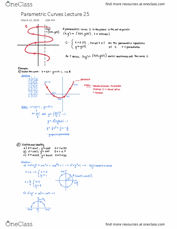 MATH101 Lecture 25: Parametric Curves thumbnail