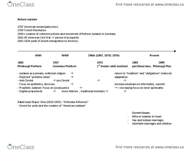 HISTORY 3ZZ3 Lecture Notes - Patrilineality, Isaac Mayer Wise, Jewish Principles Of Faith thumbnail