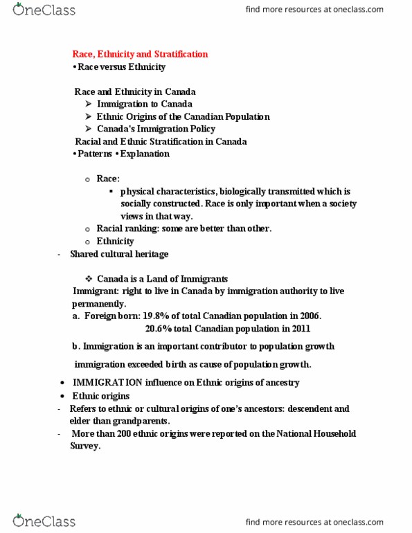 SOCI 201 Lecture Notes - Lecture 14: Heritage Canada, Visible Minority thumbnail
