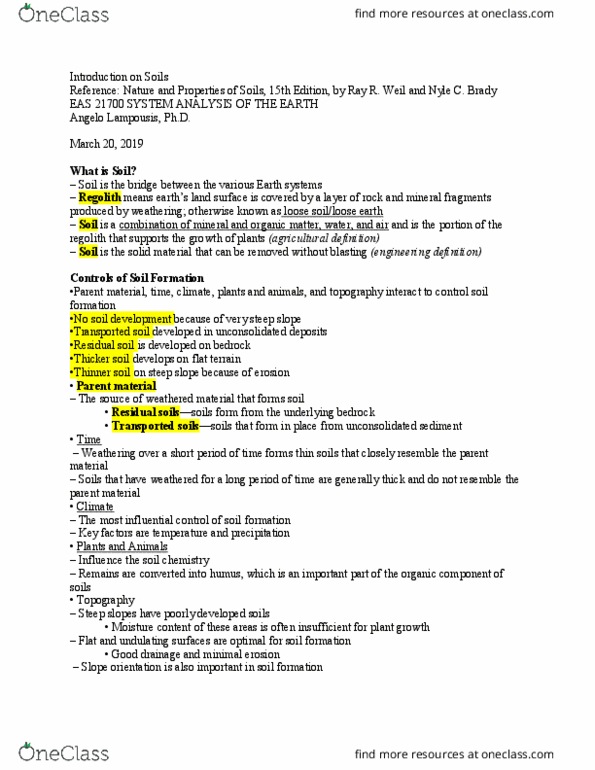 EAS 21700 Lecture Notes - Lecture 5: Soil Organic Matter, Pedogenesis, Parent Material thumbnail