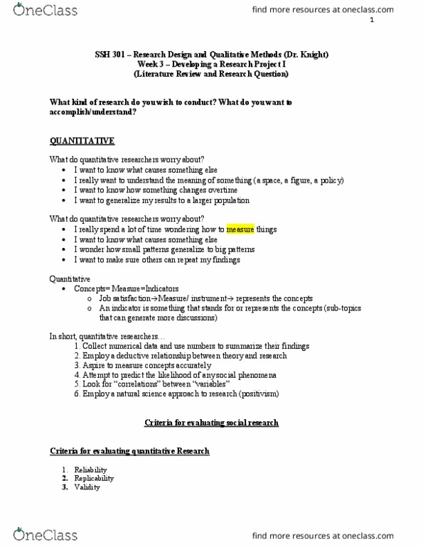 SSH 301 Lecture Notes - Lecture 3: Job Satisfaction, External Validity, Internal Validity thumbnail