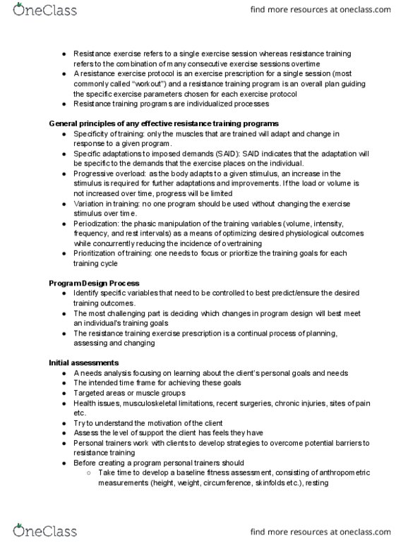 HSC 232 Chapter Notes - Chapter 14: Exercise Prescription, Overtraining, Anthropometry thumbnail