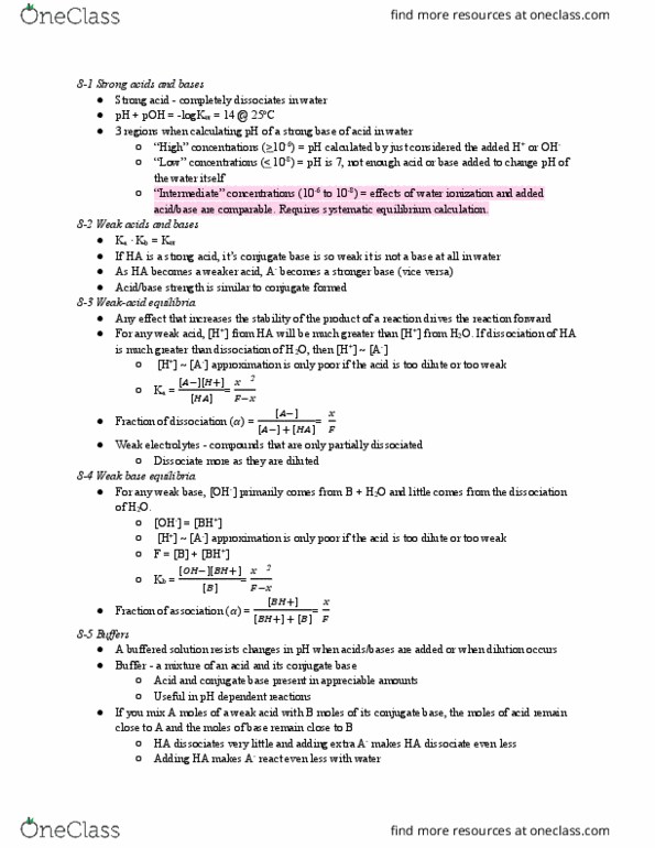 CHEM 140 Lecture Notes - Lecture 8: Conjugate Acid, Buffer Solution, Weak Base thumbnail