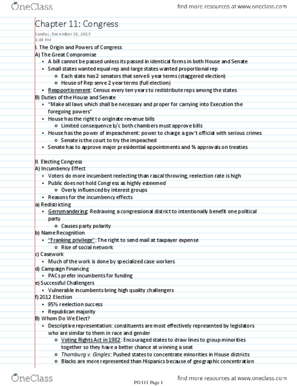 CAS PO 111 Chapter Notes - Chapter 11: Majoritarianism, Voting Rights Act Of 1965, Cloture thumbnail