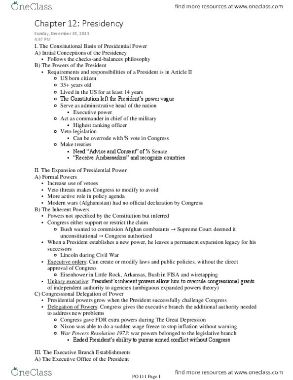 CAS PO 111 Chapter Notes - Chapter 12: Divided Government, Patient Protection And Affordable Care Act, Lyndon B. Johnson thumbnail