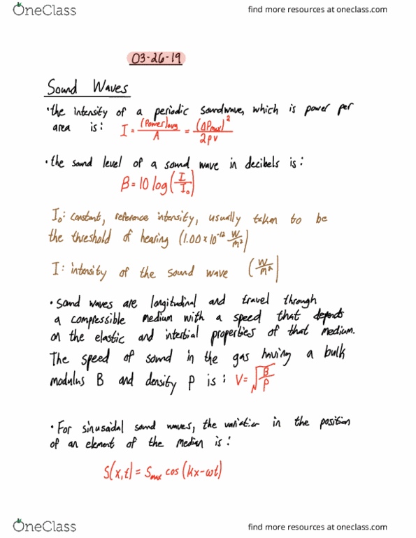 PHYSICS 1251 Lecture Notes - Lecture 34: Sound cover image