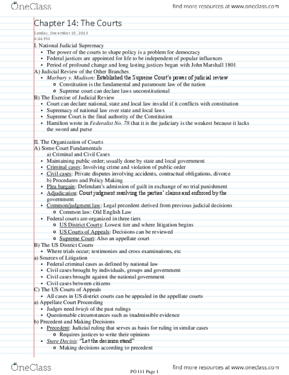 CAS PO 111 Chapter Notes - Chapter 14: Senatorial Courtesy, Complete Control, Plea Bargain thumbnail