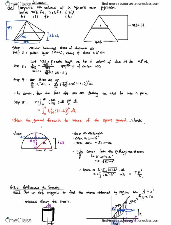 MAT136H1 Lecture 23: 8.1 Areas and Volumes & 8.2 Applications to Geometry cover image