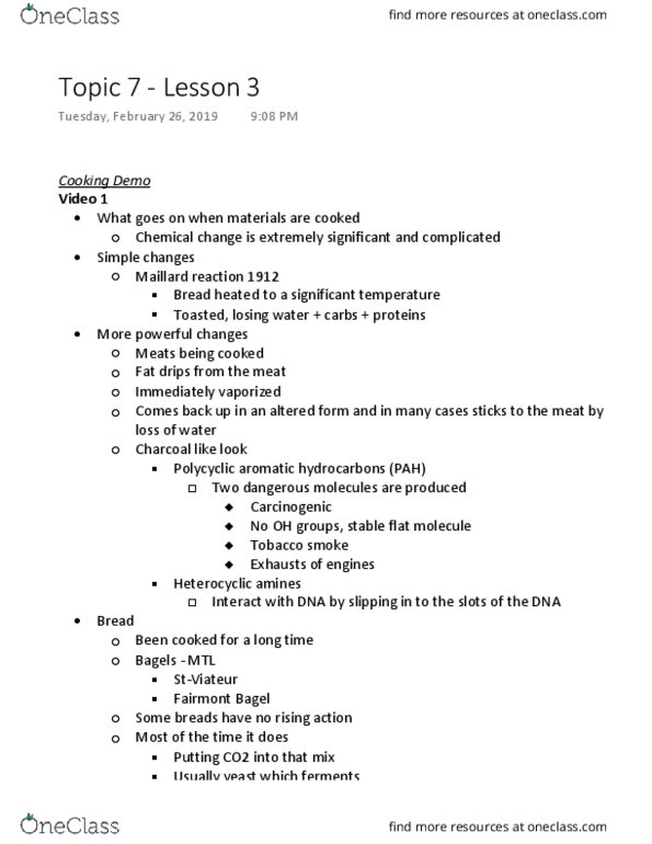 CHEM 181 Lecture Notes - Lecture 19: Polycyclic Aromatic Hydrocarbon, Heterocyclic Amine, Maillard Reaction thumbnail