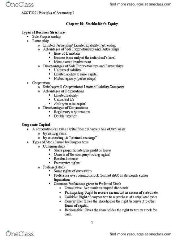 ACCT 2101 Lecture Notes - Lecture 10: Limited Liability Company, Limited Liability Partnership, Sole Proprietorship thumbnail