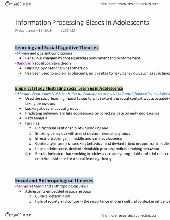 PSYCH 3AB3 Lecture Notes - Lecture 4: Social Cognitive Theory, Social Learning Theory, Margaret Mead thumbnail